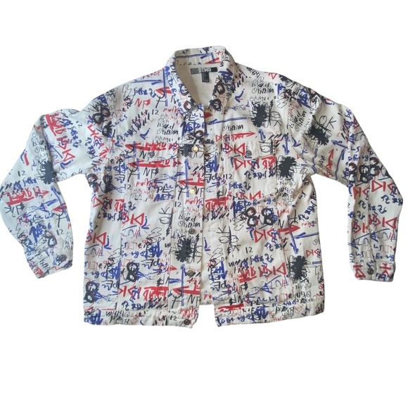 DTMD Men’s White Denim Button Up Graffiti Jacket Large Men’s Jacket HIP HOP - Picture 2 of 15